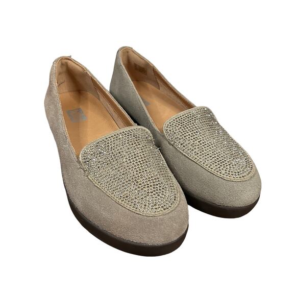 FITFLOP Womens 5 Crystal Platform Sneakerloafer TAN Leather Slip-On Shoes NEW - Picture 1 of 7